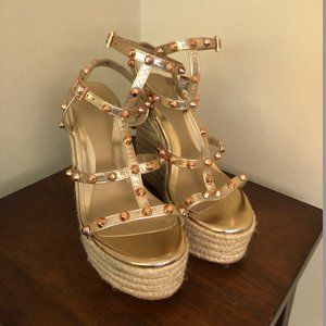 Rose Gold Studded Wedge Sandal Heel (Size 8.5)